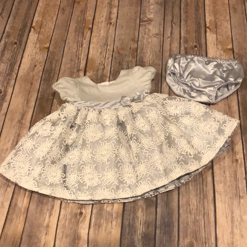 Nannette Baby 6/9M Baby Girl Silver & White Dress